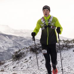 Trail runner running in Patagonia, Chile.
