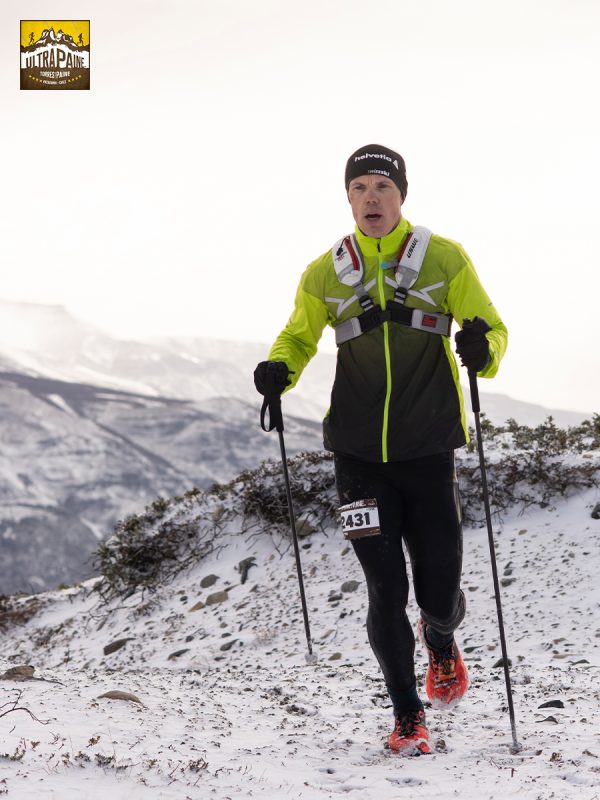 Trail runner running in Patagonia, Chile.