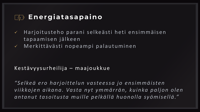 Urheilijan ravintovalmennus urheilijoille ja urheilun harrastajille netissä. Ravitsemusterapeutti ja urheiluravitsemuksen asiantuntija, Petri Luhio. Kokemuksia ja tuloksia valmennuksesta. Energiatasapainon parantuminen ja harjoittelun laadun paraneminen.