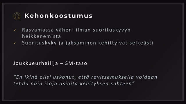 Urheilijan ravintovalmennus urheilijoille ja urheilun harrastajille netissä. Ravitsemusterapeutti ja urheiluravitsemuksen asiantuntija, Petri Luhio. Kokemuksia ja tuloksia valmennuksesta. Kehonkoostumus.